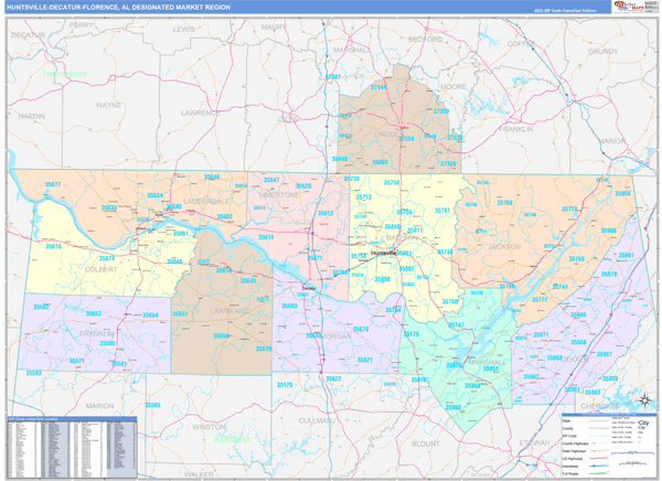 Huntsville-Decatur (Florence) DMR, AL Wall Map