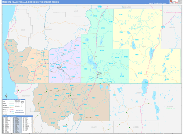 Medford-Klamath Falls DMR, OR Wall Map