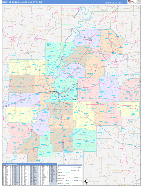 Memphis, TN DMR Wall Maps Color Cast Style