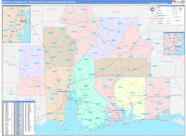 Mobile-Pensacola (Ft. Walton Beach) DMR, AL Wall Map