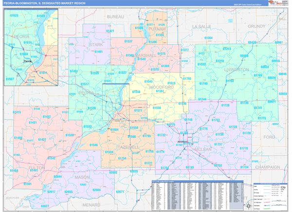 Peoria-Bloomington DMR, IL Wall Map