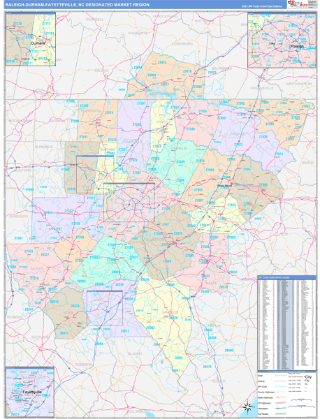 Raleigh-Durham (Fayetteville) DMR, NC Wall Map