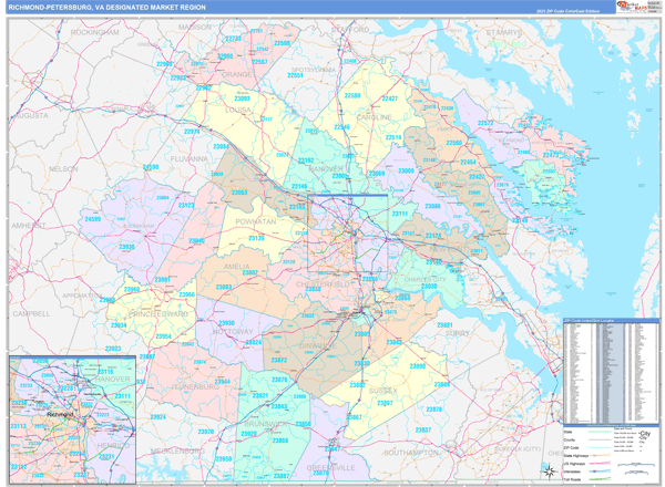 Richmond-Petersburg DMR, VA Wall Map