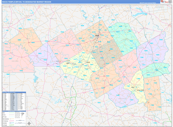 Waco-Temple-Bryan DMR, TX Wall Map