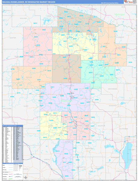 Wausau-Rhinelander DMR, WI Wall Map