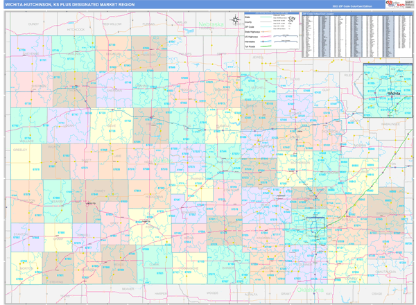Wichita-Hutchinson Plus DMR, KS Wall Map
