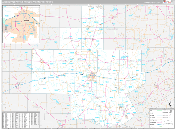 Abilene-Sweetwater DMR, TX Wall Map