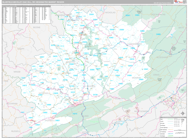 Bluefield-Beckley-Oak Hill DMR, WV Wall Map