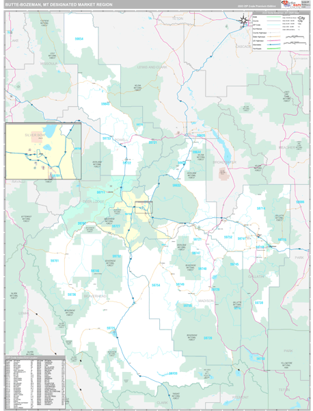 Butte-Bozeman DMR, MT Wall Map