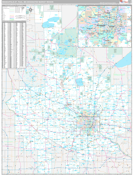 Minneapolis-St. Paul DMR, MN Wall Map