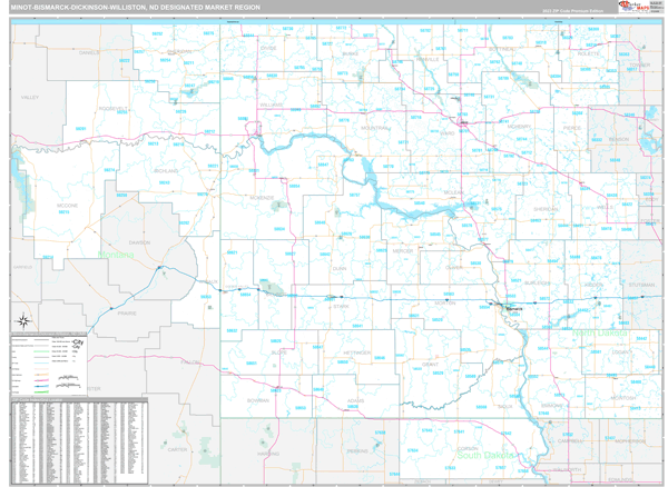 Minot-Bismarck-Dickinson (Williston) DMR, ND Wall Map