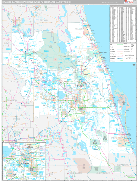 Orlando-Daytona Beach-Melbourne DMR, FL Wall Map