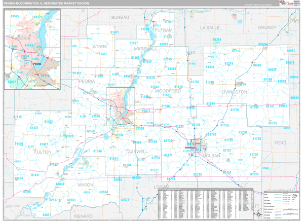 Peoria-Bloomington DMR, IL Wall Map