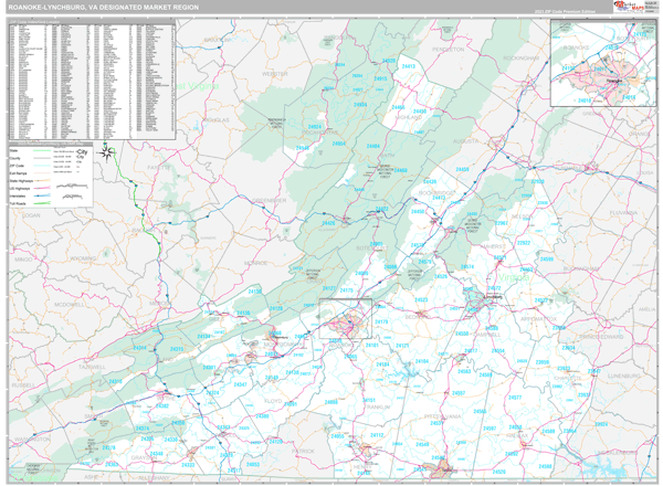 Roanoke-Lynchburg DMR, VA Wall Map