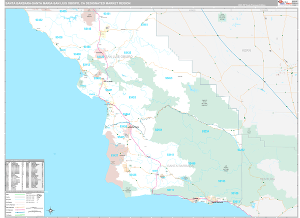 Santa Barbara-Santa Maria-San Luis Obispo DMR, CA Wall Map