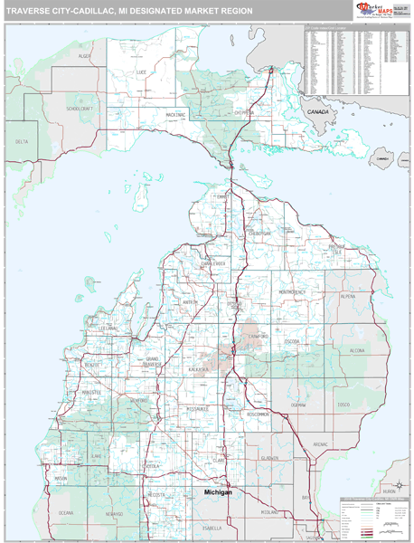 Traverse City-Cadillac DMR, MI Wall Map