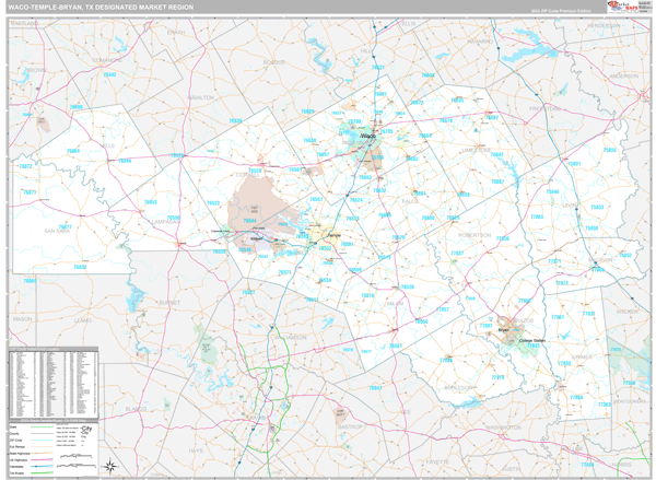 Waco-Temple-Bryan DMR, TX Wall Map