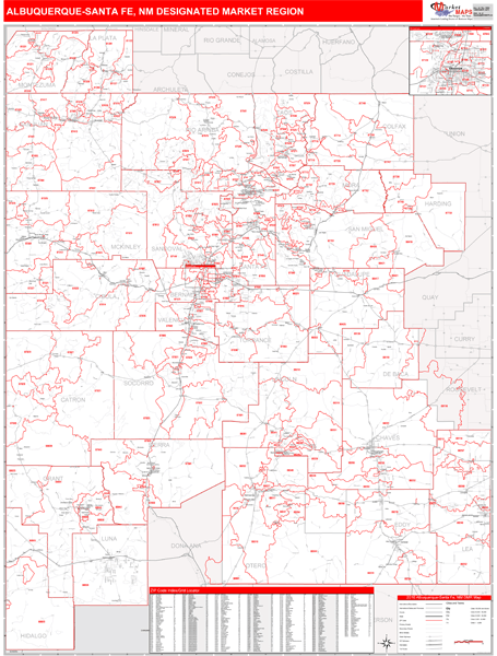 Albuquerque-Santa Fe, NM DMR Wall Maps Red Line Style