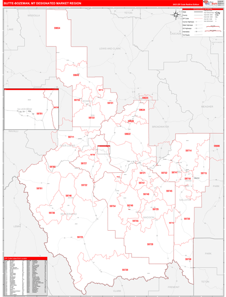 Butte-Bozeman DMR, MT Wall Map