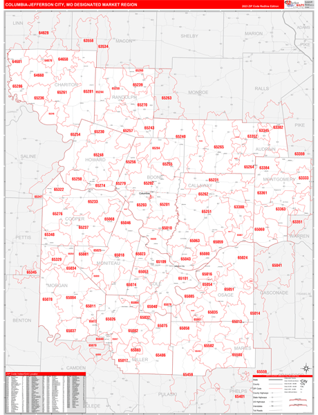 Columbia-Jefferson City DMR, MO Wall Map