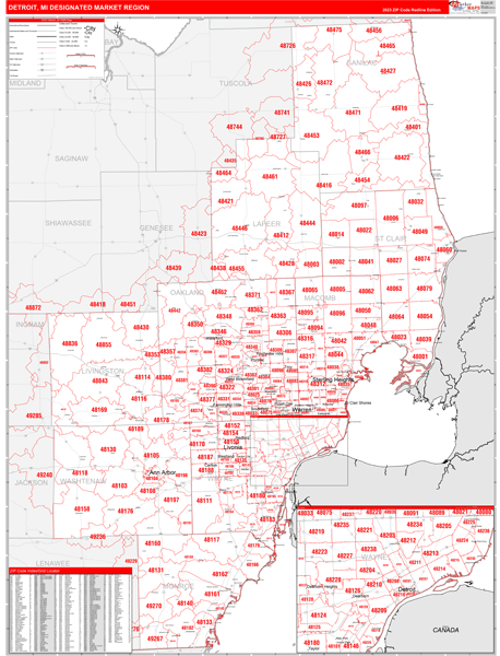 Detroit DMR, MI Wall Map