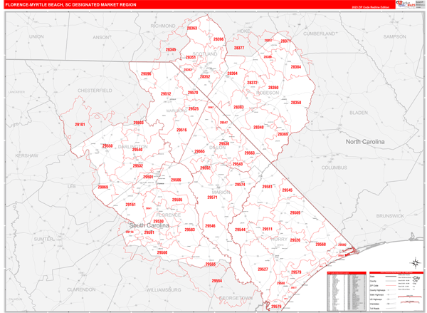 Florence-Myrtle Beach DMR, SC Wall Map