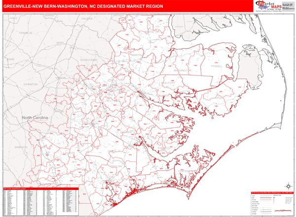 Greenville-New Bern-Washington DMR, NC Wall Map