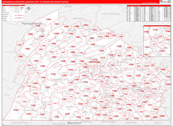 Harrisburg-Lancaster-Lebanon-York DMR, PA Wall Map