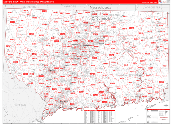Hartford & New Haven DMR, CT Wall Map
