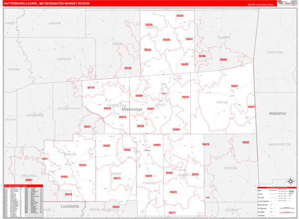 Hattiesburg-Laurel DMR, MS Wall Map