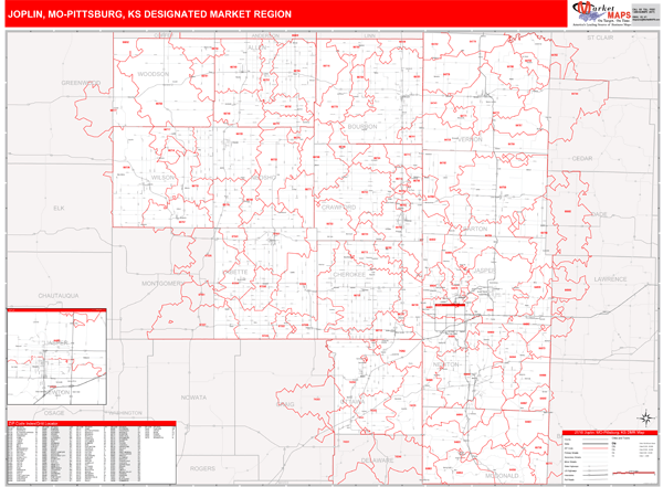 Joplin-Pittsburg DMR, MO Wall Map