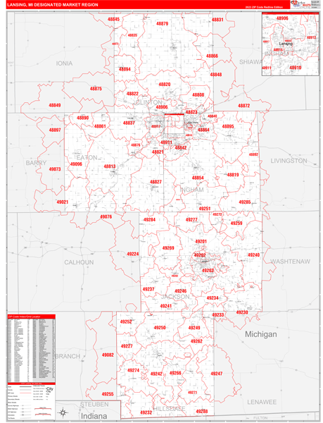 Lansing DMR, MI Wall Map