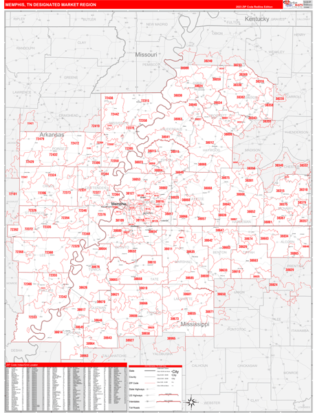 Memphis, TN DMR Wall Maps Red Line Style