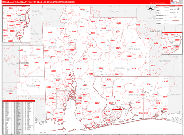 Mobile-Pensacola (Ft. Walton Beach) DMR, AL Wall Map