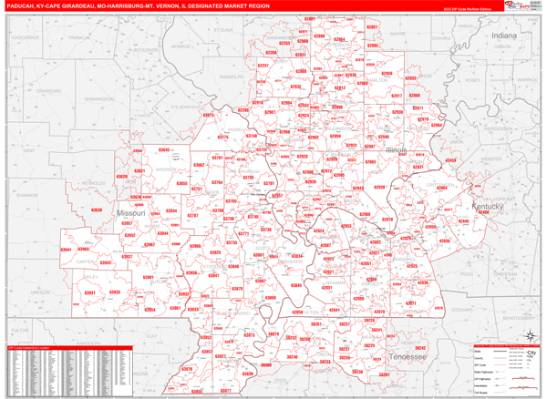 Paducah-Cape Girardeau-Harrisburg-Mt. Vernon DMR, KY Wall Map