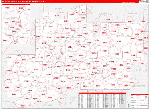 Peoria-Bloomington DMR, IL Wall Map