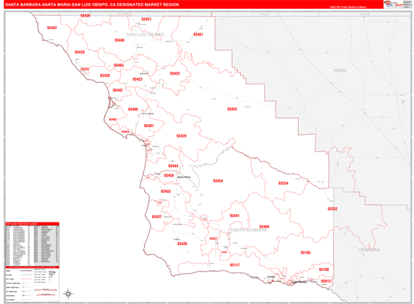 Santa Barbara-Santa Maria-San Luis Obispo DMR, CA Wall Map