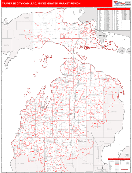Traverse City-Cadillac DMR, MI Wall Map
