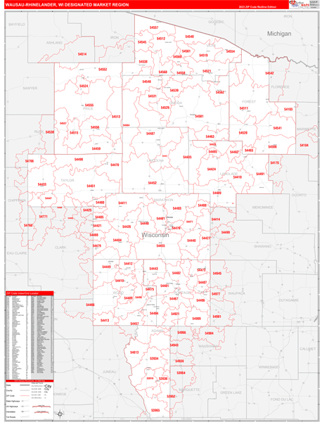 Wausau-rhinelander, Wi Dmr Wall Maps Red Line Style