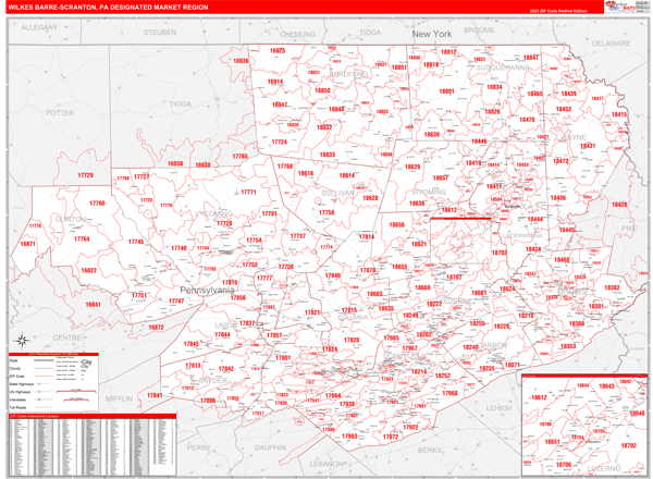 Wilkes Barre-Scranton DMR, PA Wall Map