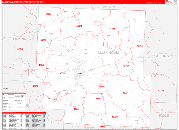 Zanesville DMR, OH Wall Map