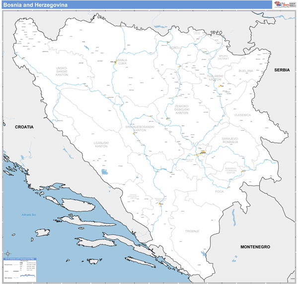 Bosnia And Herzegovina Wall Map