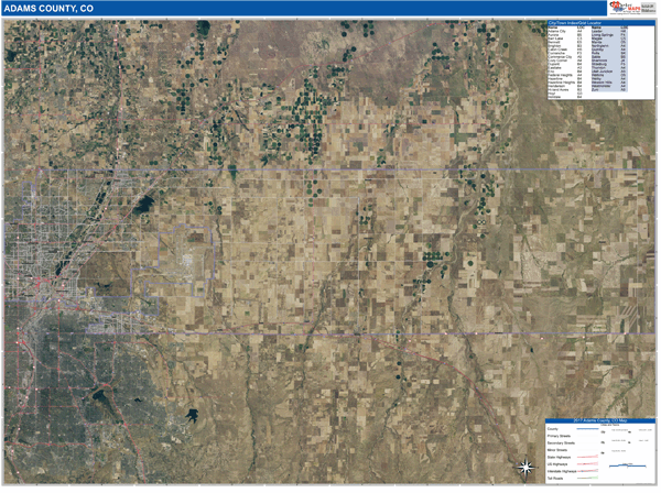 Adams County Wall Map Satellite Style