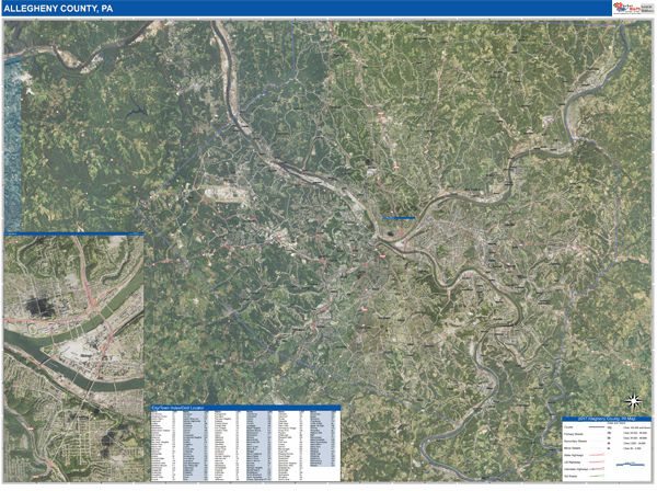 Allegheny County Wall Map Satellite Style