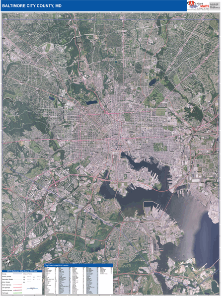 Baltimore County Wall Map Satellite Style
