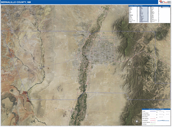 Bernalillo County Wall Map Satellite Style