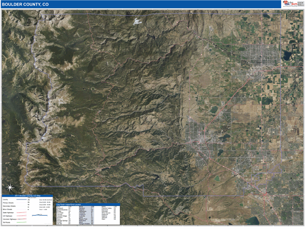 Boulder County Wall Map Satellite Style