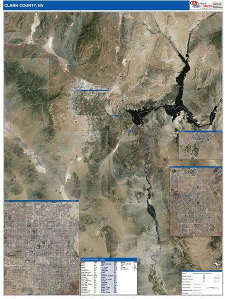 Clark County Wall Map Satellite Style