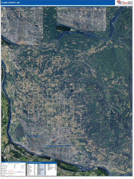 Clark County Wall Map Satellite Style