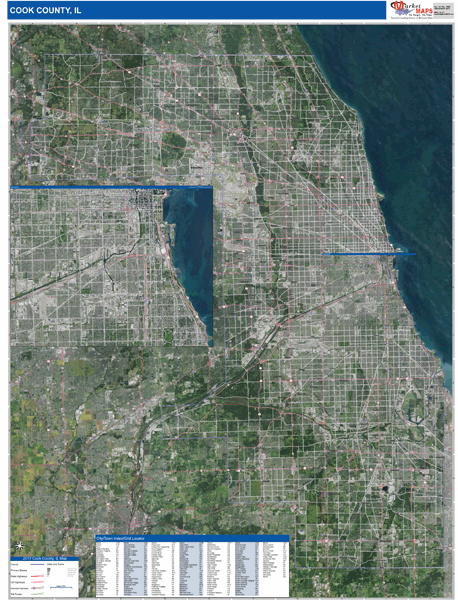 Cook County Wall Map Satellite Style